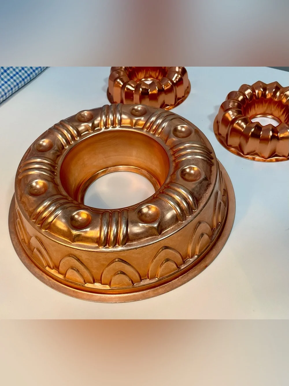 Vintage Copper Jello & Bundt Mold Set of 3 – Large Ring Mold + Mini Fluted Molds